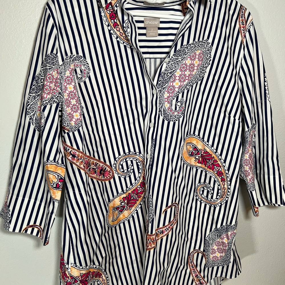 Chicos Striped Paisley Button-Up‎ Shirt